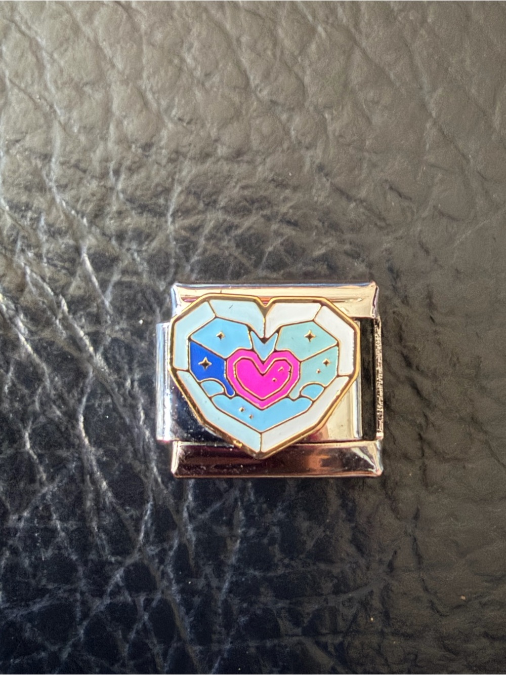 Celestial Heart Talisman Italian Charm Link – Blue & Pink Enamel